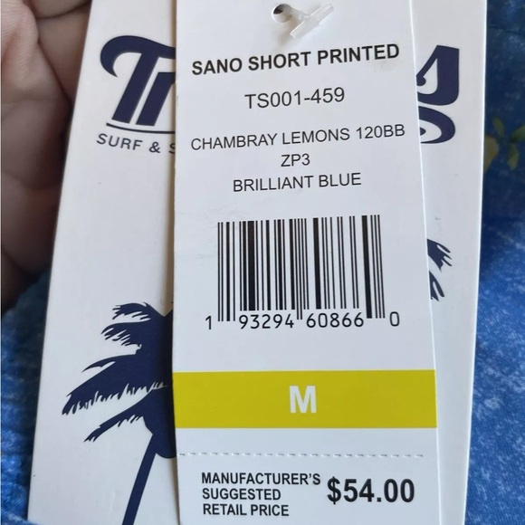 Surf & Swim Co. Blue w/Lemons Trunks/Shorts w/pockets sz Med - Picture 3 of 5